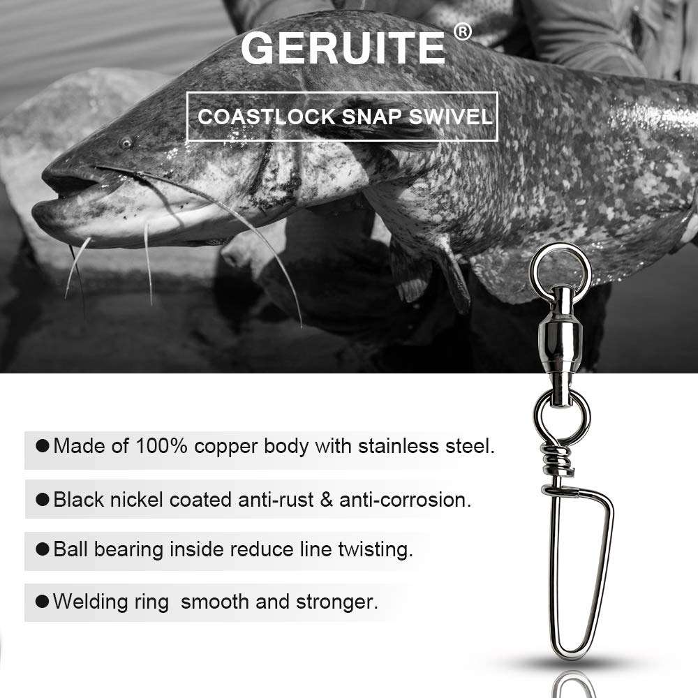 GERUITE Snap Fishing Swivels Ball Bearing Black Nickel Ball Bearing Swivels Saltwater Heavy Duty Barrel Swivels for Freshwater Saltwater Fishing#4(40 Pcs) 3