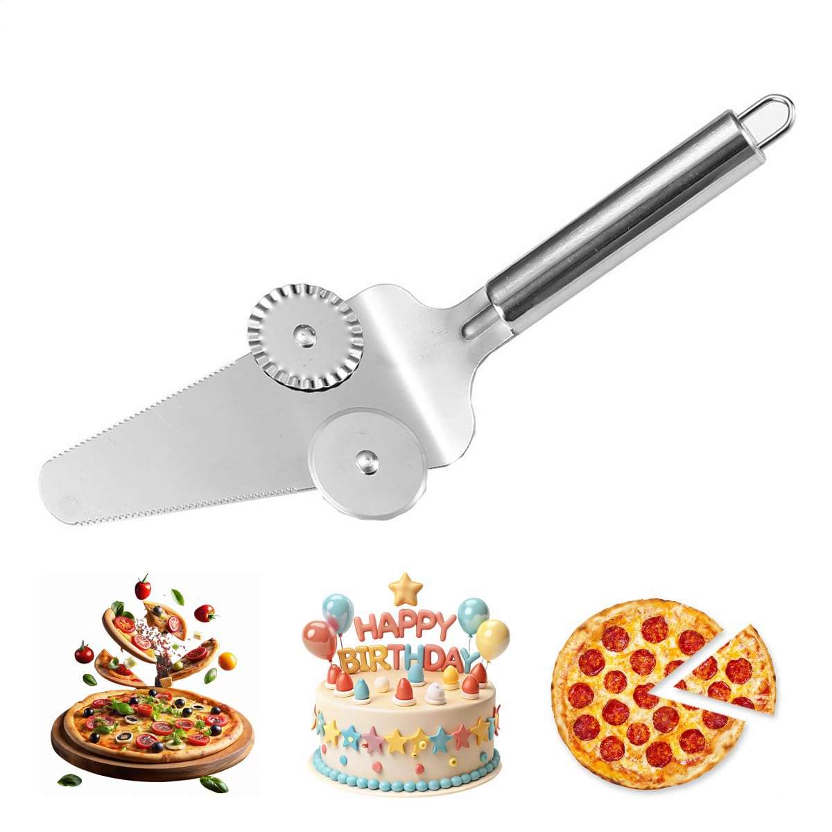 HASTHIP® 2-In-1 Pizza Cutter for Kitchen Stainless Steel Kitchen Cutter with Food Grade Non Slip Ergonomic Handle, Pizza Shovel Wheel for Pizza Sandwich Paratha Chapati and Birthday Cake 1