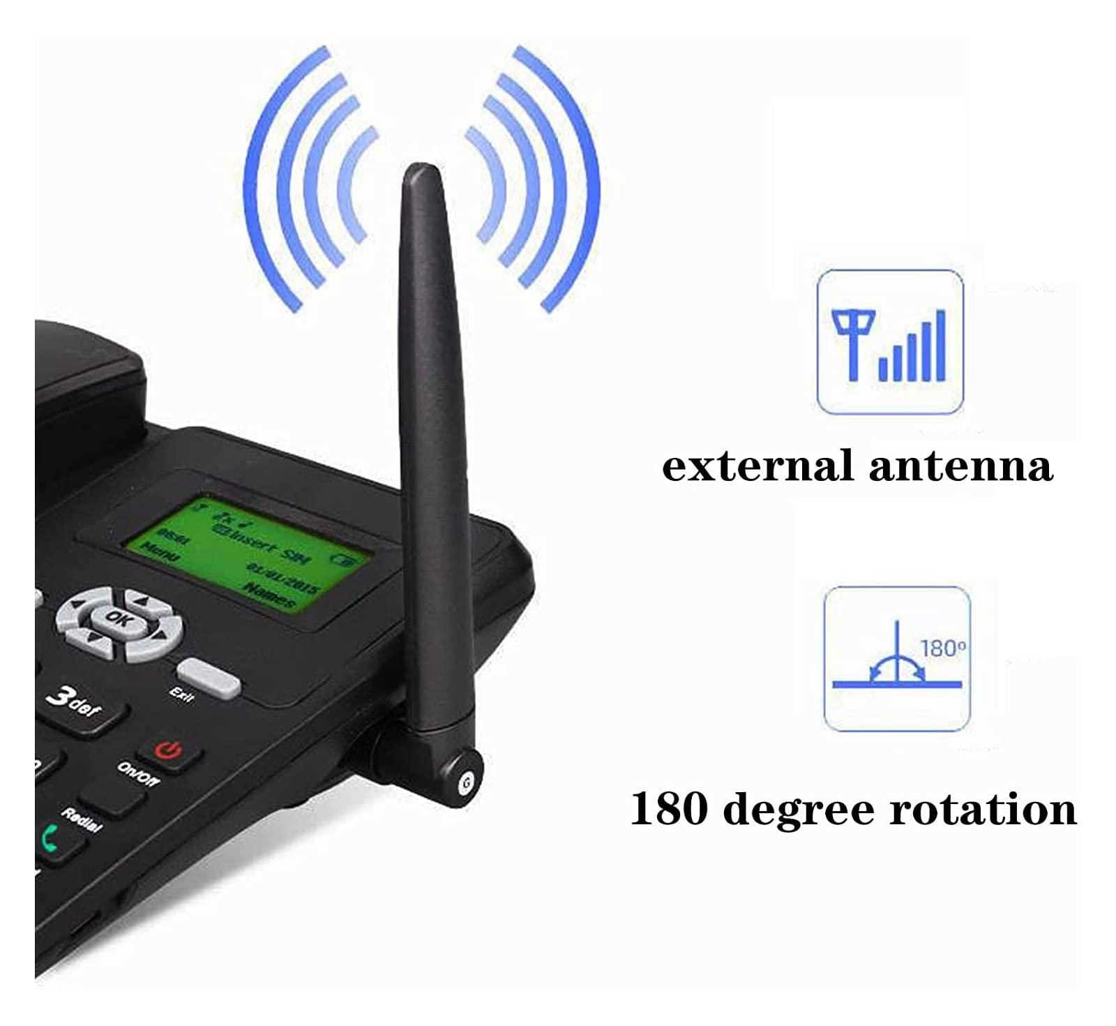 Landline Telephone Wireless Quad Band GSM Desktop Style Phone with SIM Card Slot, LCD Display Date/time/Signal Strength/Battery Capacity, for Hotel Landline Phones,Dual SIM, Black 6