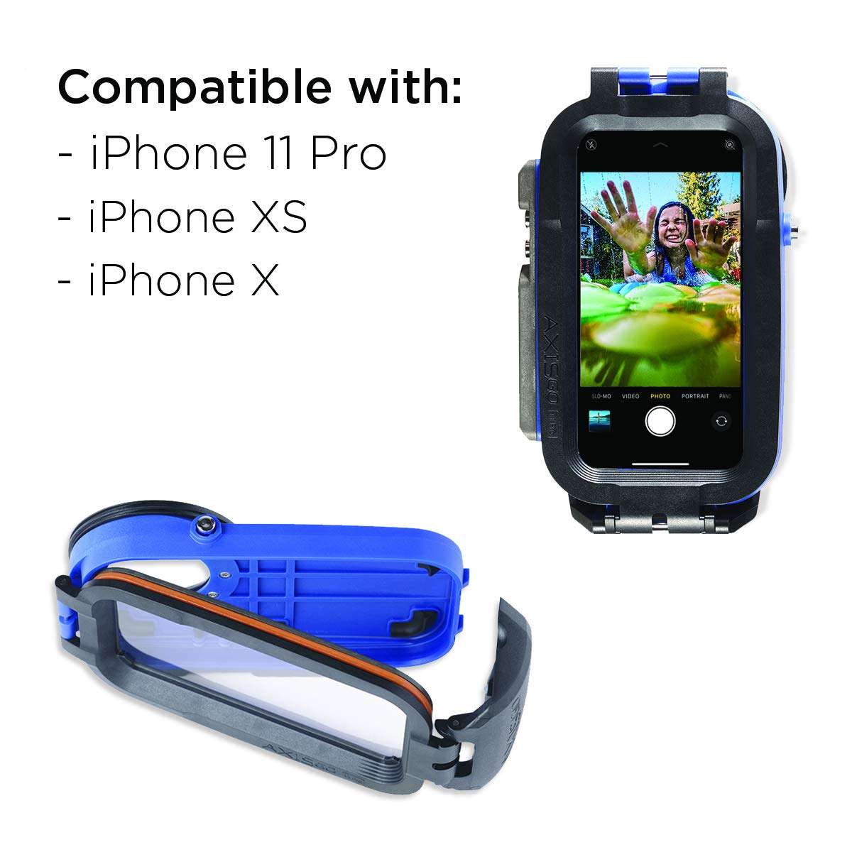 AquaTech AxisGO iPhone 11 Pro/iPhone X/iPhone Xs Waterproof Phone Housing Bundle - Contains Pistol Grip and Sports Leash - Blue 4