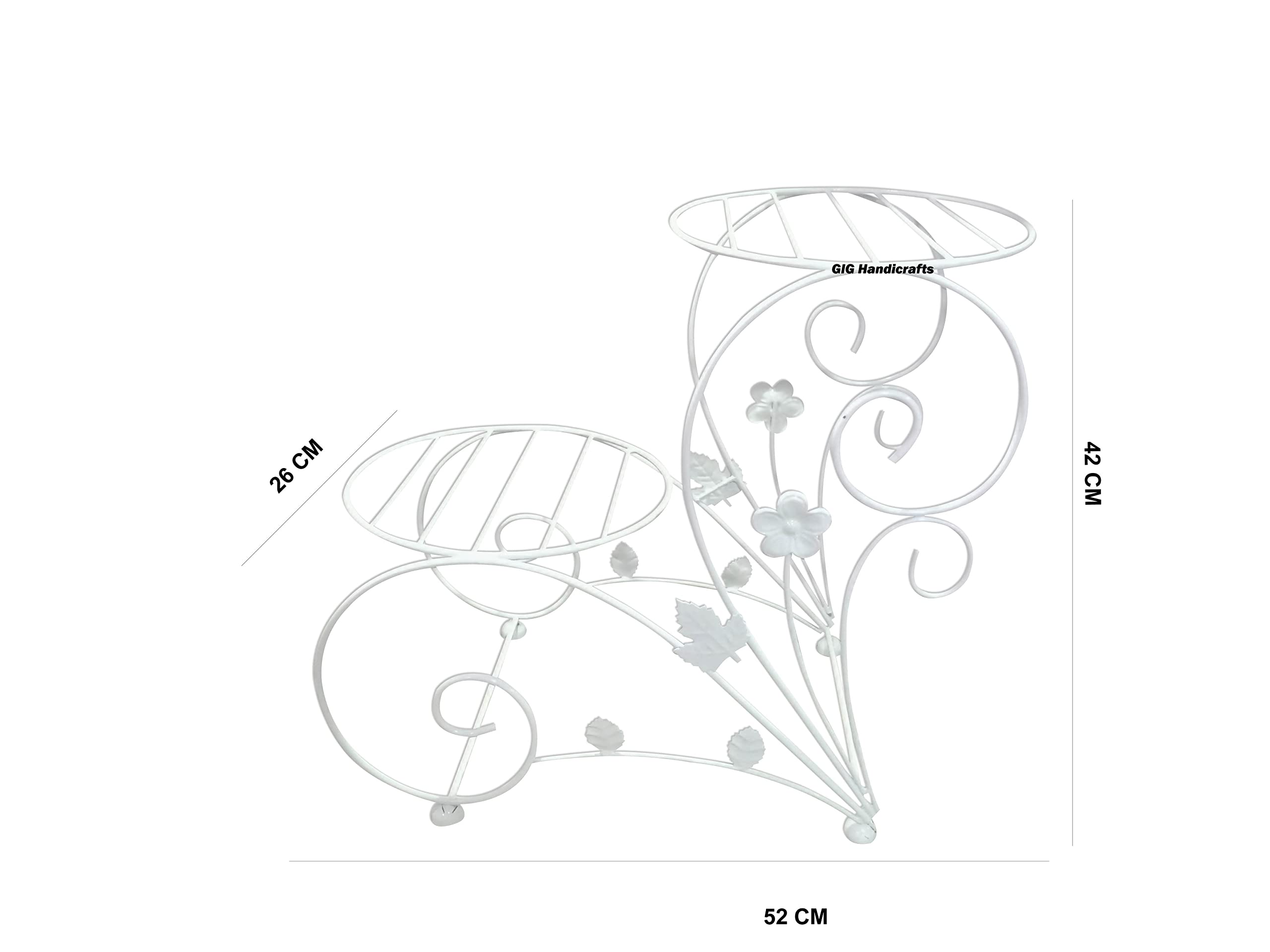 GIG Handicrafts 2-Tier Iron Decorative Potted Plants Shelf Plant Stand with 2 Iron Planter Plant Holders Garden Outdoor Indoor (43 cm x 26 cm x 41 cm, White) 5