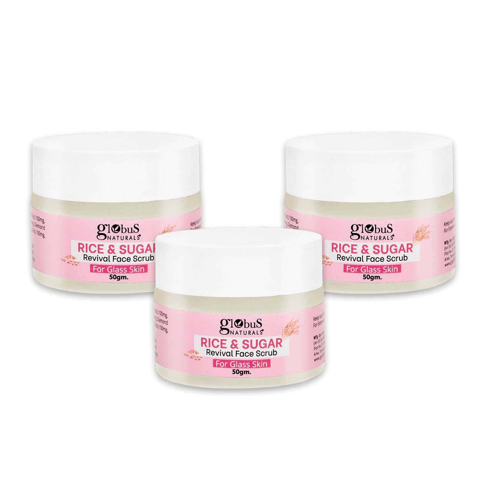 Globus Naturals Rice & Sugar Revival Face Scrub, Enriched with Coffee & Walnut, For Glass Skin, 50 gm (Pack of 3) 1