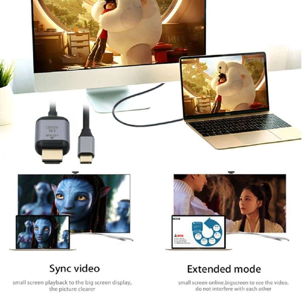 Cablecc USB-C USB 3.1 Type C Source to HDMI HDTV Displays Male 4K Monitor Cable for Laptop 1.8m 4