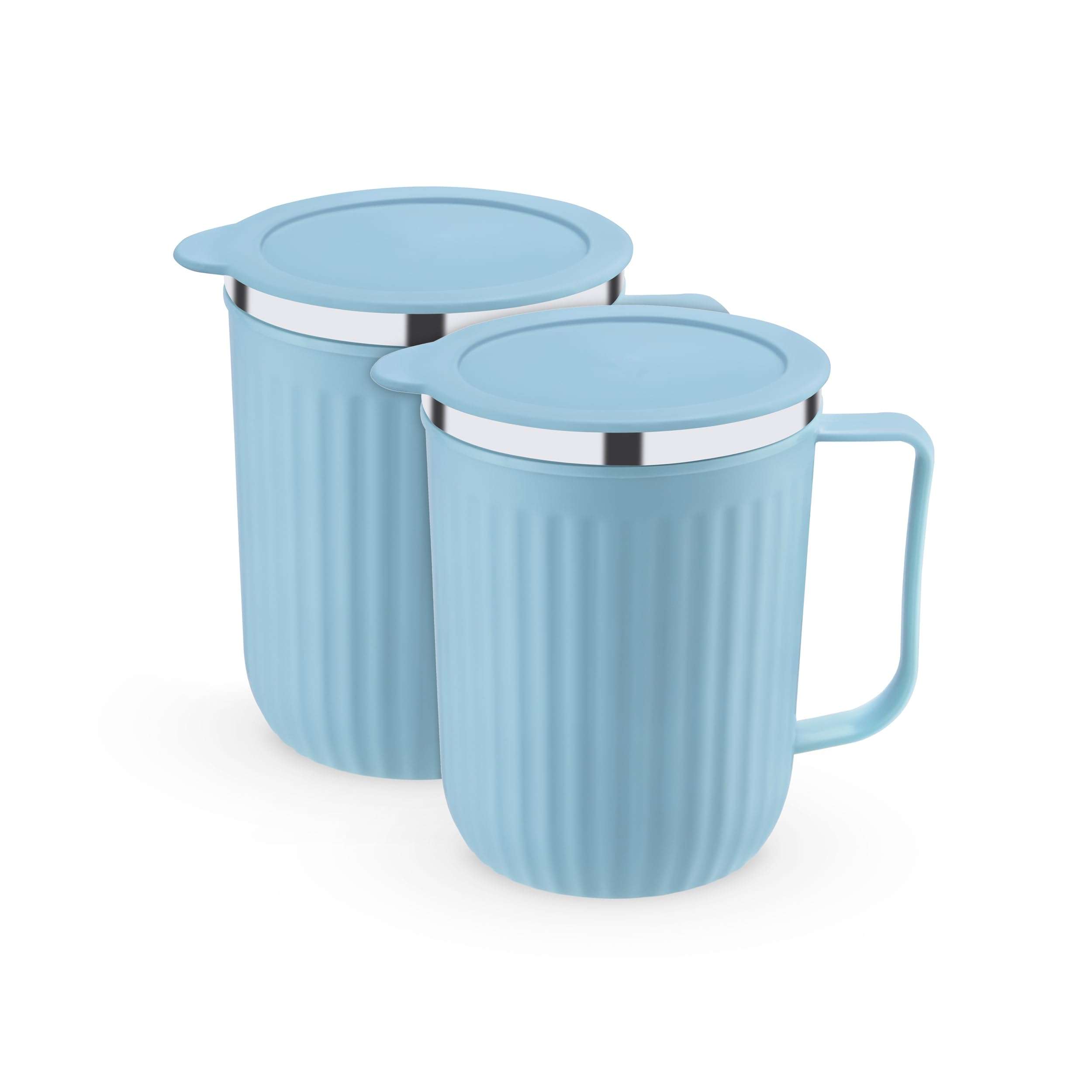 Trueware Frost Unbreakable 400 ml Mugs with Cap Stainless Steel Plastic Covered Travel Mug with lid for Tea, Coffee, Milk (Brown) 1