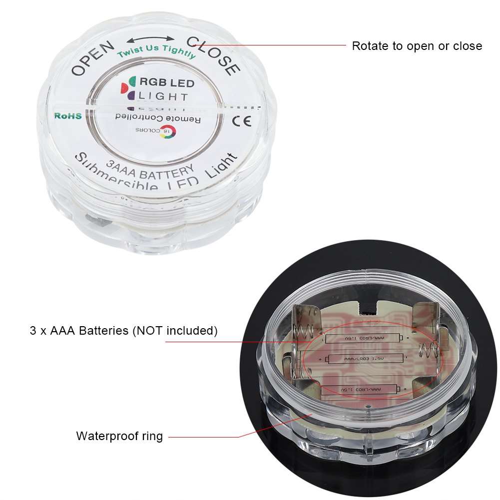 SOONHUA 4pcs/Set Submersible LED Lights, LED RGB Lights Waterproof Remote Control Underwater Lamp for Lighting Up Vase,Fish Tank,Wedding,Halloween,Christmas 5