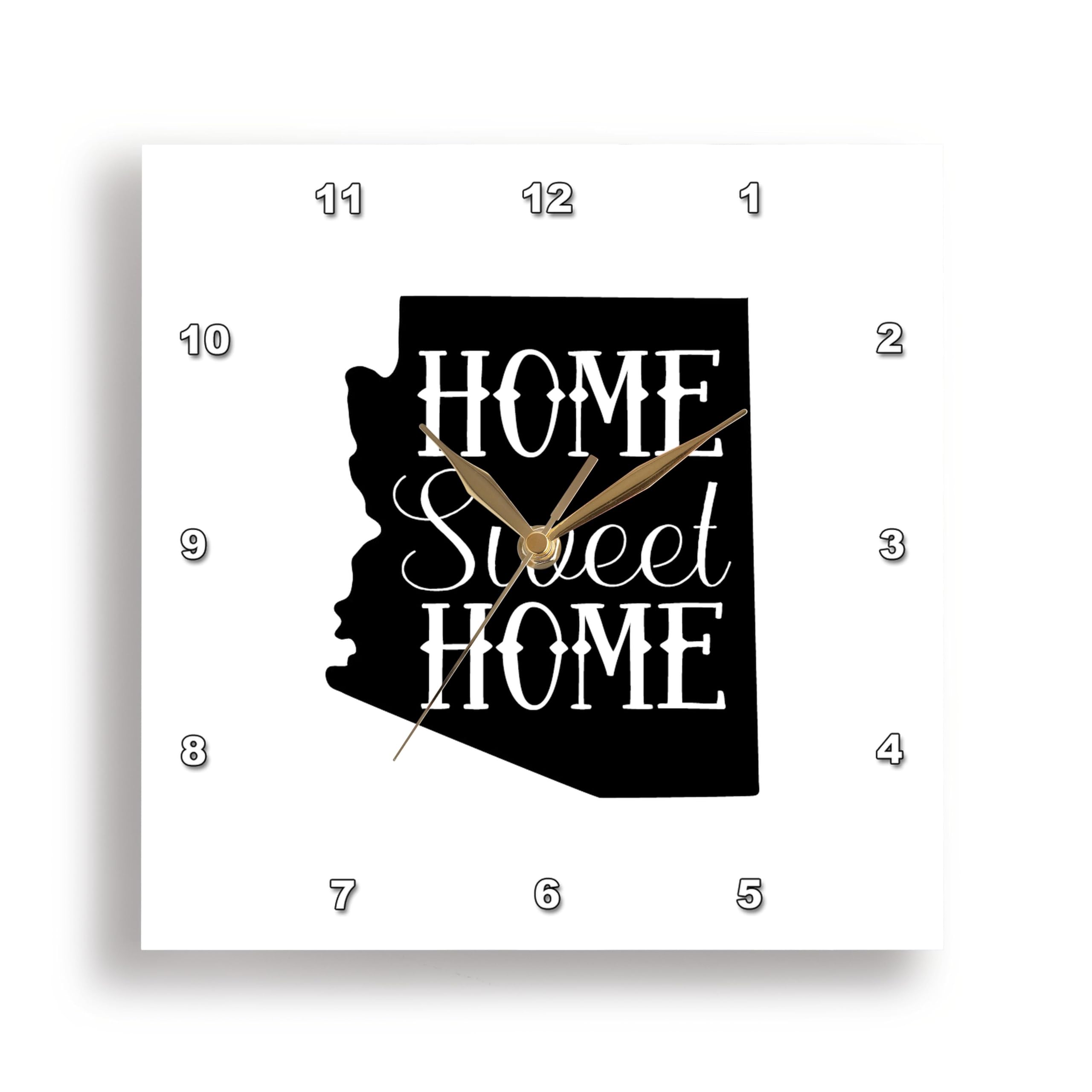3dRose Wall Clock Silent - 15 inch - Home Sweet Home Inside The State of Arizona. White Background. - Stamp City - Typography 1
