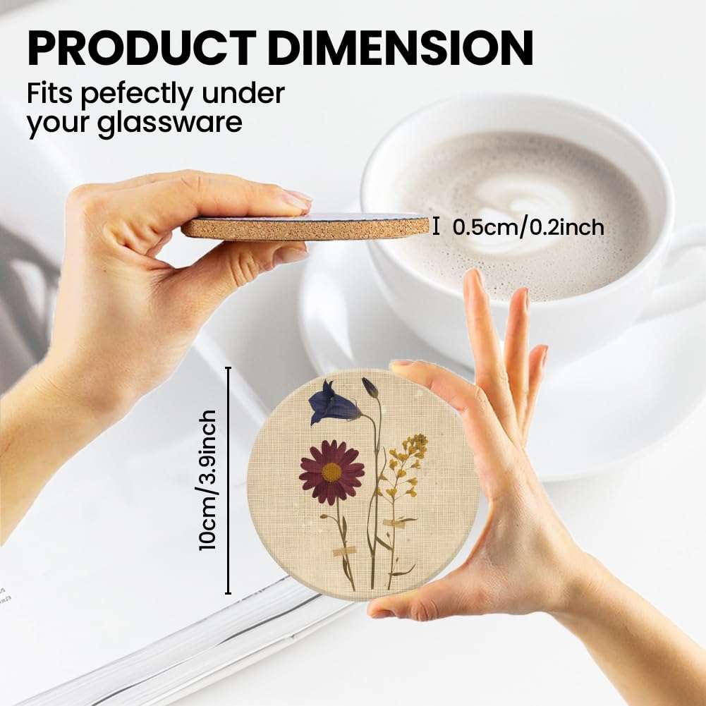 ANATTASOUL Coasters Set of 9 Vintage Flowers and Plants Pattern Colorful Wooden Coasters Bulk Round Housewarming Gift for New Home, 3.9" Decorative Coffee Table Protection for Farmhouse Bar Decor 4