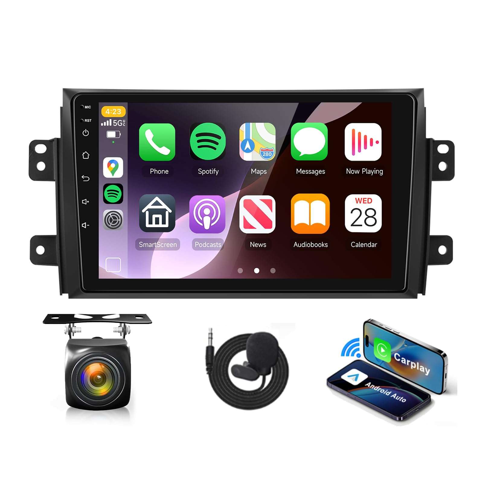 5G WiFi Android Car Stereo for Suzuki SX4 2007-2012 Radio with Wireless CarPlay Android Auto,9'' HD IPS Touch Screen Bluetooth DSP EQ Audio 26UIs FM/RDS GPS Backup Camera Mic, 2G+64G 1