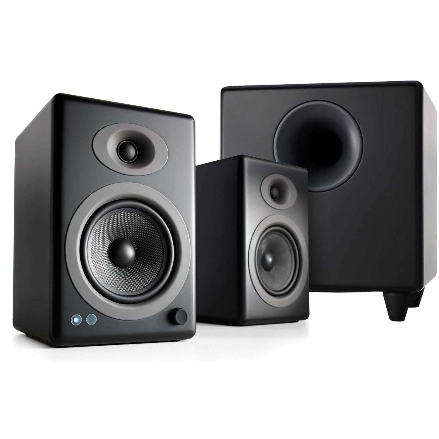 Audioengine A5 Black 150W Powered Bluetooth Bookshelf Speakers and 250W S8 Black Subwoofer