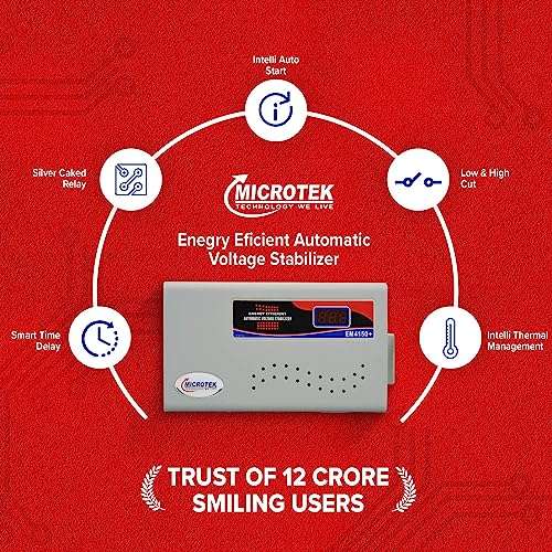 Microtek EM 4150+ Automatic Air Conditioners (A.C.) Voltage Stabilizer Upto 1.5 Ton Working Power 150V-280V(Metalic Grey) with 3 Year Warranty 3