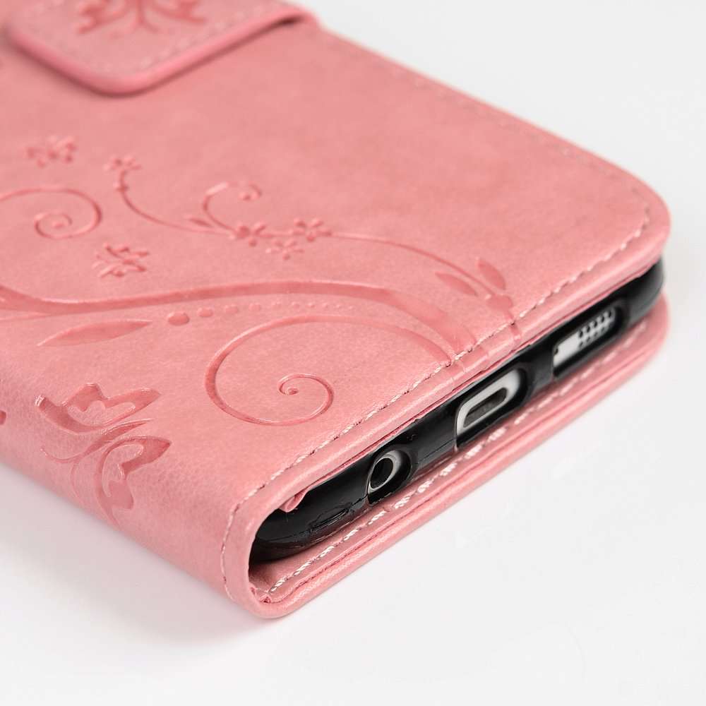 Mavis's Diary Galaxy S7 Edge Wallet Case Fashion Floral Butterfly Embossed PU Leather Magnetic Flip Cover Card Holders & Hand Strap for Samsung Galaxy S7 Edge with Bling Dust Plug & Pen (Pink) 5