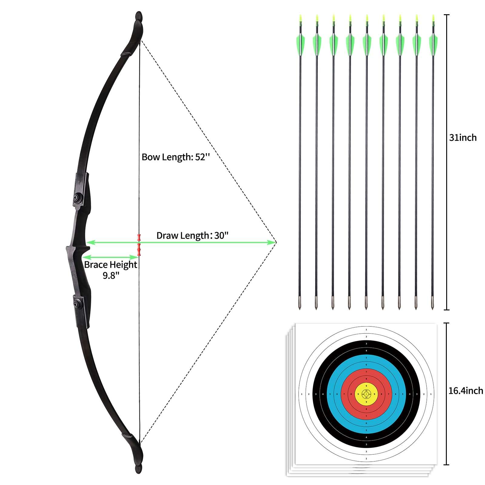 LWANO Bow and Arrow Set for Adults - Archery Takedown Recurve Bow Set for Beginners and Youth, Left & Right Handed (30lbs) 2