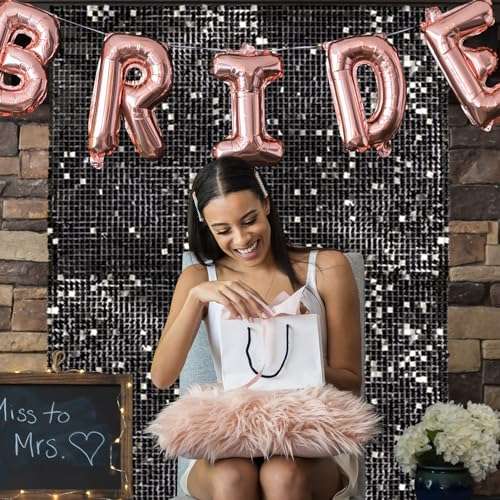 Ayfjovs 49 Pack 12” Panels-Black Shimmer Wall Backdrop, Black Sparkle Backdrop for Wedding Birthday Party Anniversary Photo Booths Stage Performances Runway Prom Background 6