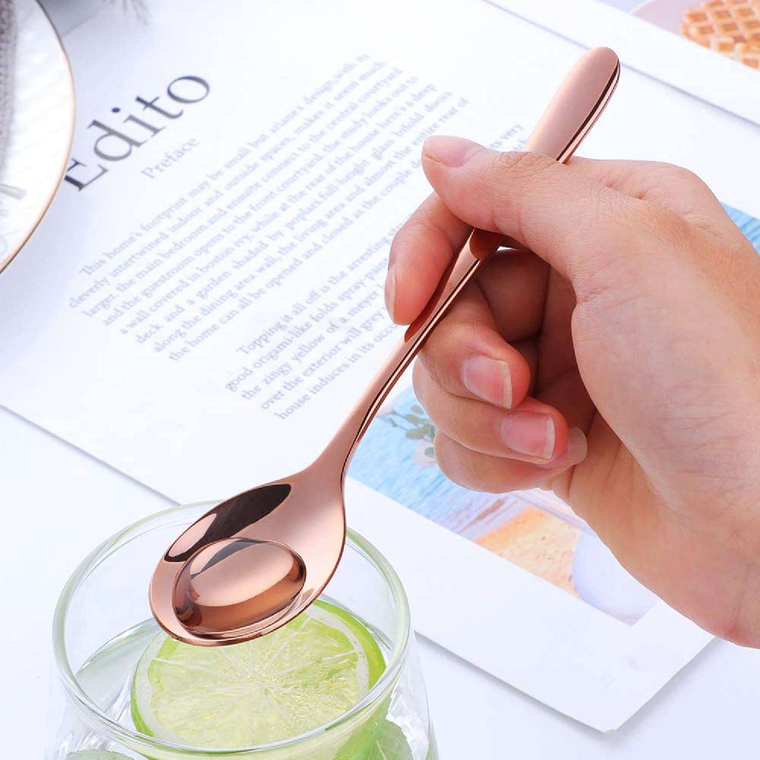 pepplo® Rose Gold Soup Spoons, Stainless Steel Round Spoons with Rose Gold Titanium Plating, Rose Gold Dinner Spoon Table Spoon, Spoons Silverware Dishwasher Safe (Set of 6) 3