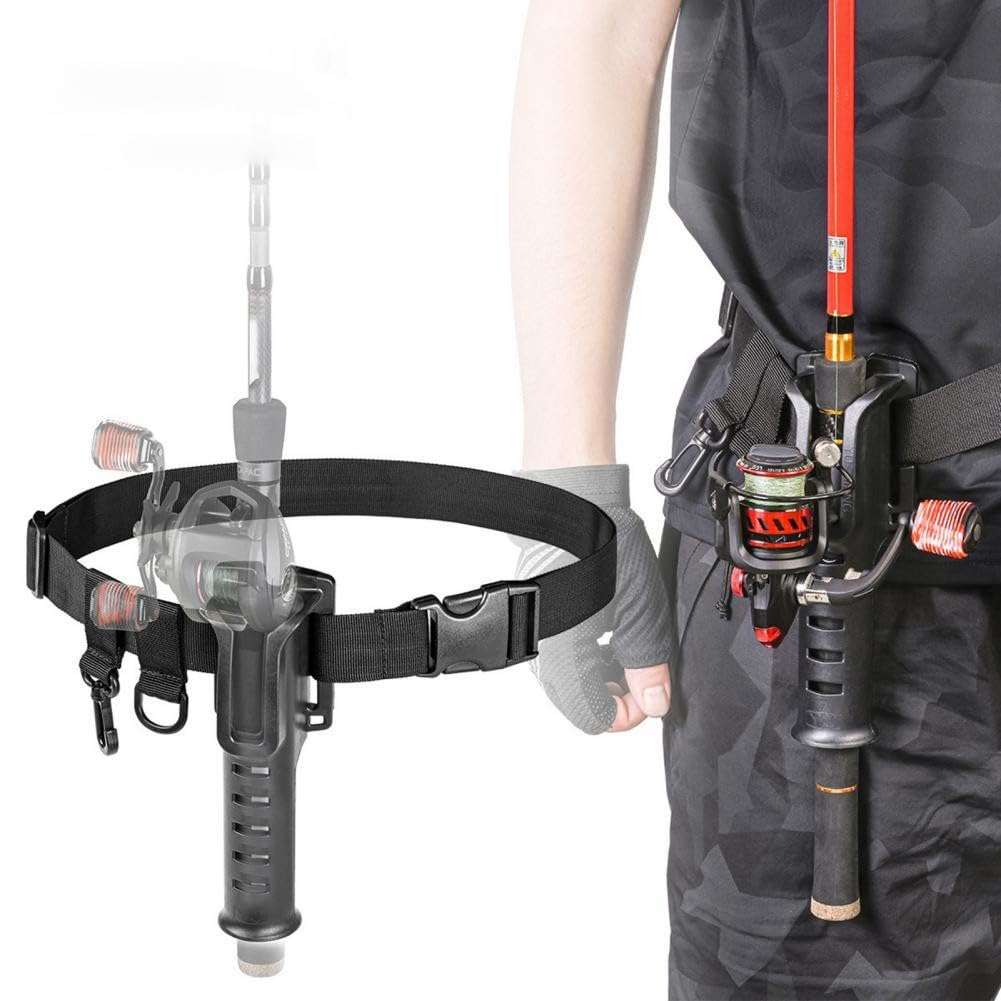 Black Fishing Waist Belt with Portable Plastic Fishing Rod Holder Fishing Waist Belt Adjustable Rod Holder Fishing Belt Pole Inserter Fishing Rod Accessories for Spinning Surf Kayak Outdoor Fishing 4