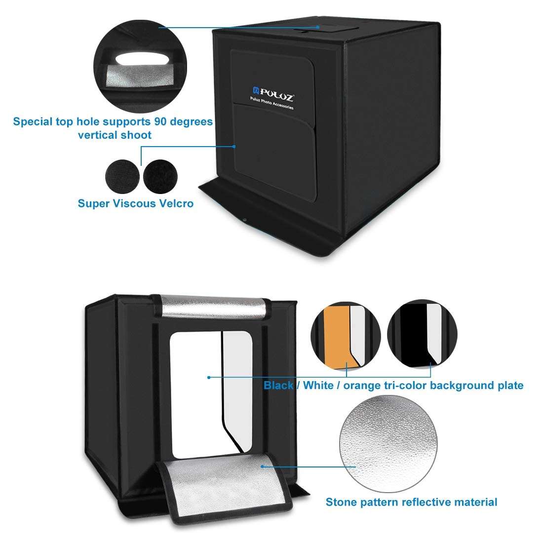 PULUZ Photo Studio Super Bright Photography Light Box Lightbox 24 Inch Portable Shooting Light Tent with 6 Colors Photography Backdrops Waterproof Background Screen 2