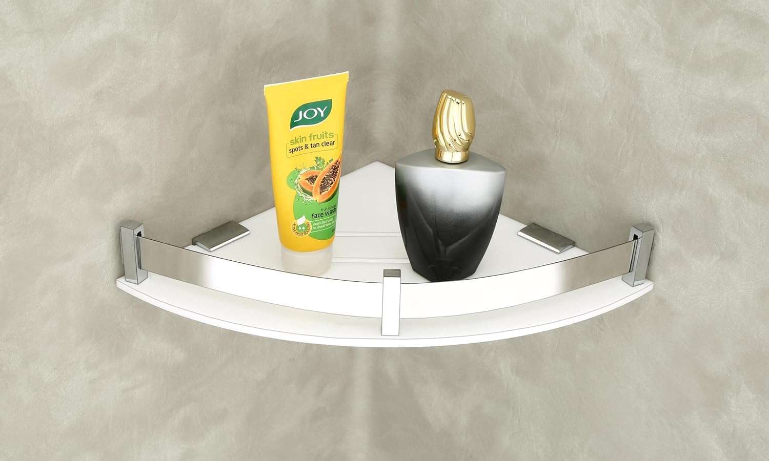 Self-Adhesive Acrylic Bathroom Corner Shelf Rack Organizer Stand includes Screws and Screw Caps Bathroom Organisers Storage Racks Glossy White (8X8 Size Pack of 2) 1