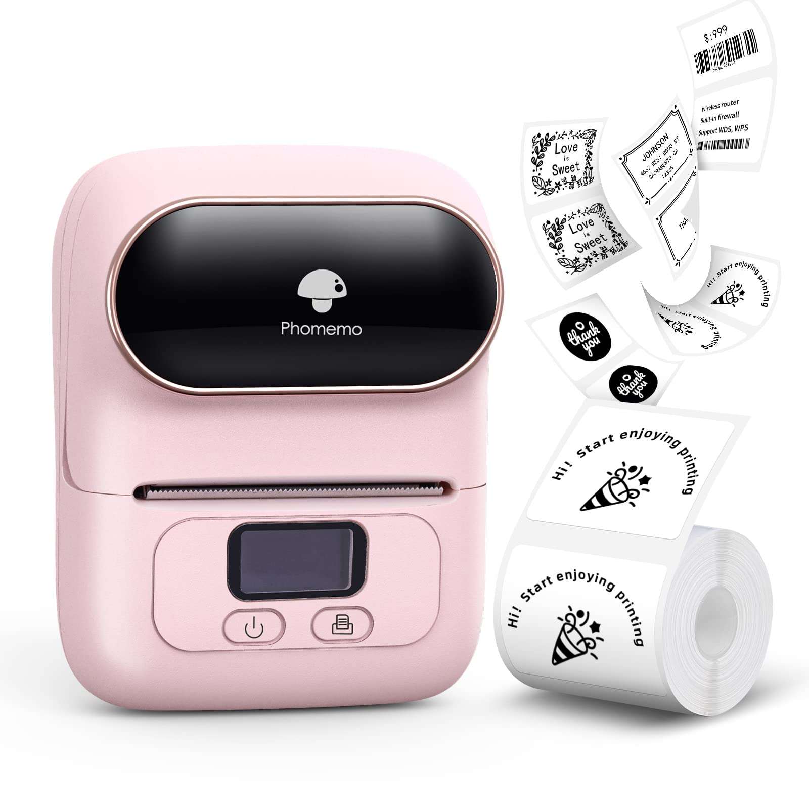 Label Maker, Phomemo M110 Label Maker for Small Business, Bluetooth Thermal Label Maker Compatible with iOS & Android, Barcode Label Printer with Tape, Address Labels, Reatil, Images, Pink 1