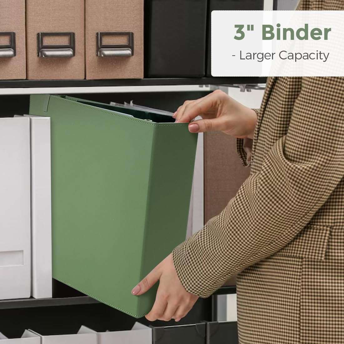 SKYDUE 3 Ring Binder 3 Inch D Ringr with Clipboard, PU Heavy Duty Clipboard Binder with Notepad & 5 Dividers with 5 Pockets, Labels, Clipboard Folder Great for School Office 6