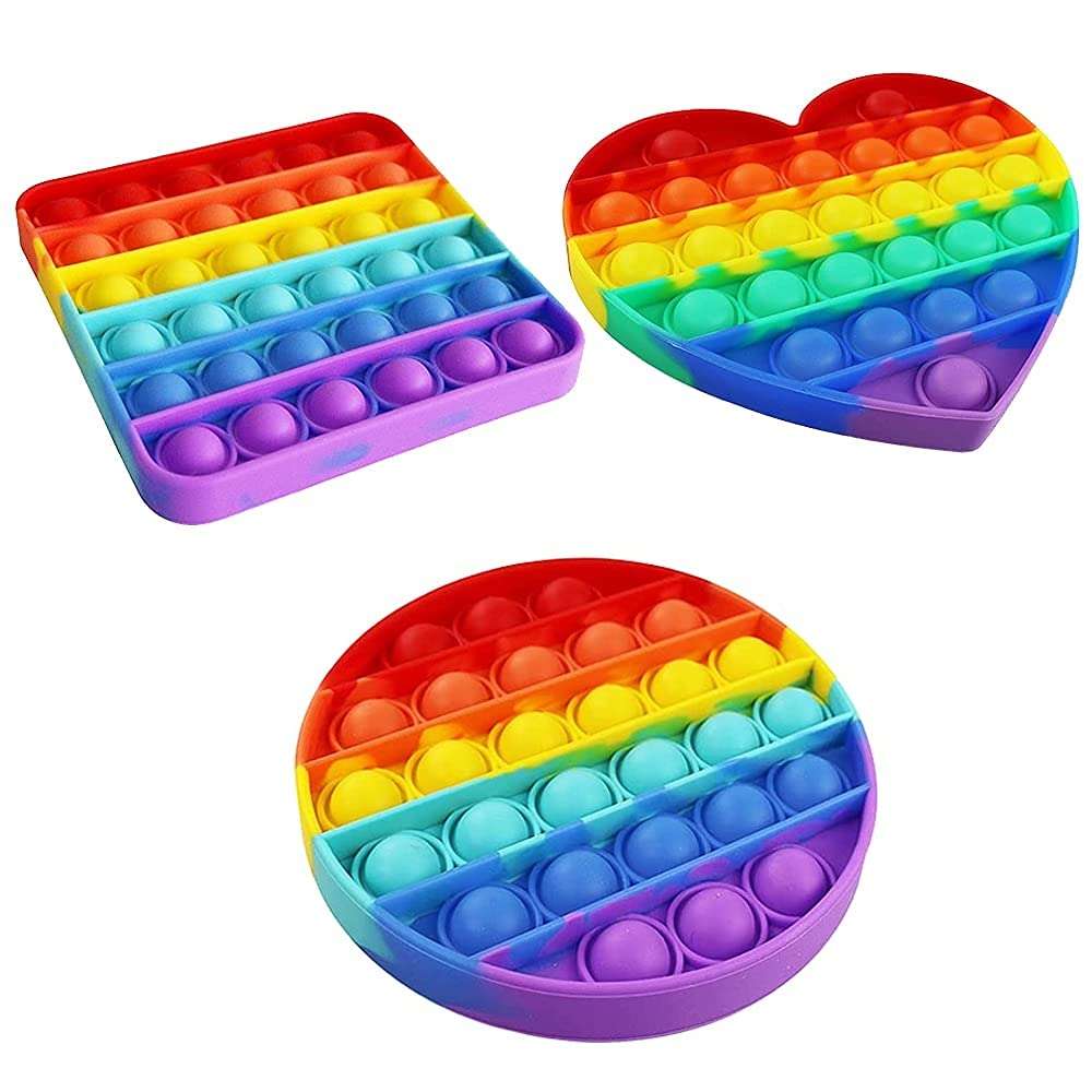 TSS Pop It Fidget Toys,Push Pop Bubble Fidget Sensory Toy,Autism Special Needs Silicone Stress Relief Toy (Circle, Square, Love Symbol) 1
