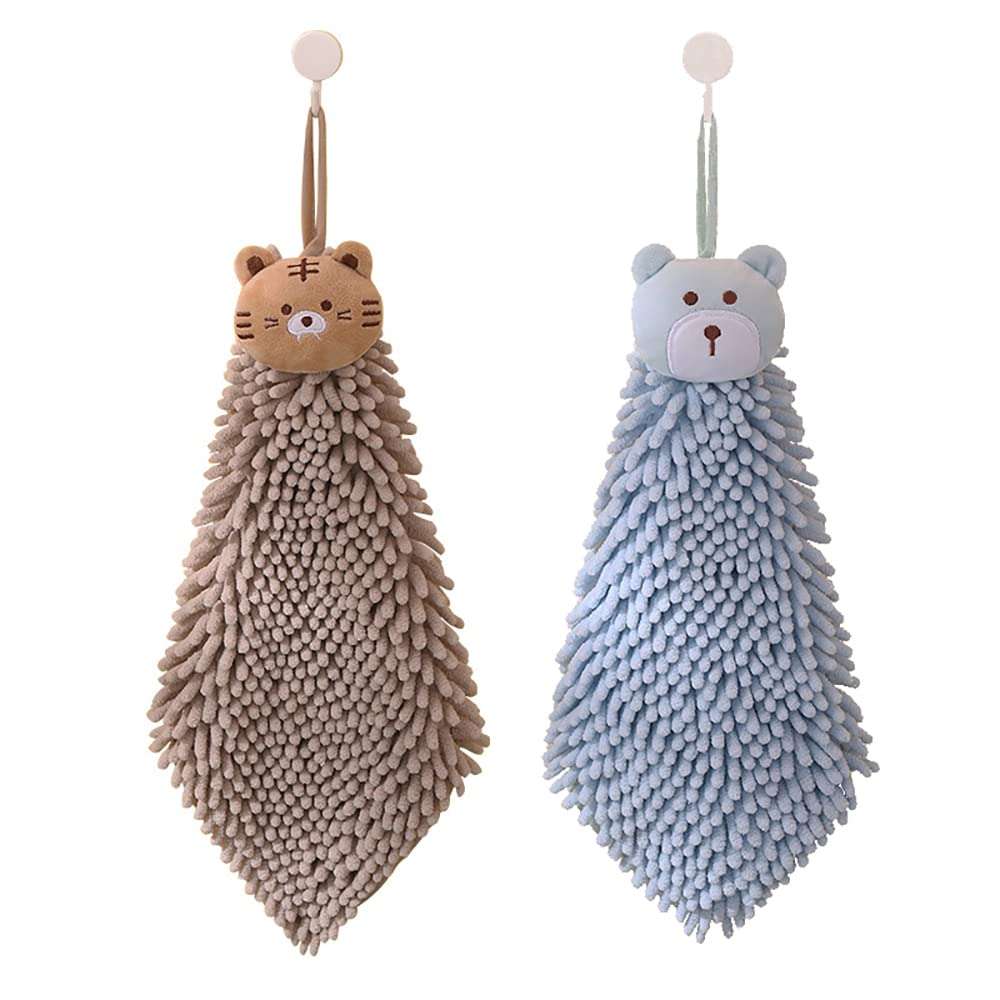 VPTMRP 2 Pack Cute Hand Towels Thickened and Enlarged Soft Plush Chenille Towels Quick Dry for Bathroom Kitchen Hotel 1