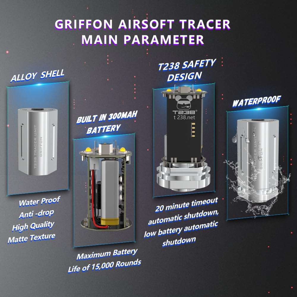 T238-Griffon Airsoft Tracer Unit, Spitfire Tactical Muzzle Flash Simulator for Airsoft Green Tracer BBS/Gel Balls with14mm CCW Threaded Interface 6