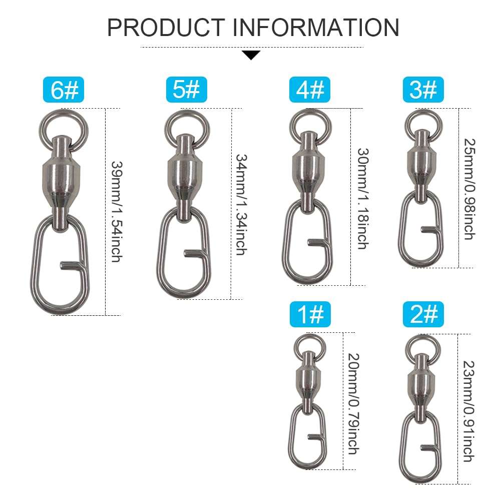 unclesportinfof 25/50pcs Ball Bearing Swivel Fishing Stainless Split Ring Fish Hooks Connectors for Saltwater 7LB-132LB (8454, 3#-0.98"/61LB-25PCS) 4