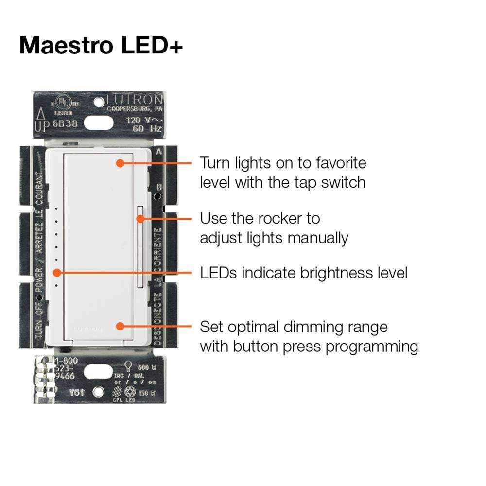 Lutron Maestro LED+ Dimmer Switch (3 Pack) | for Dimmable LED, Halogen & Incandescent Bulbs, Single-Pole or Multi-Location | MACL-153M-WH | White 5