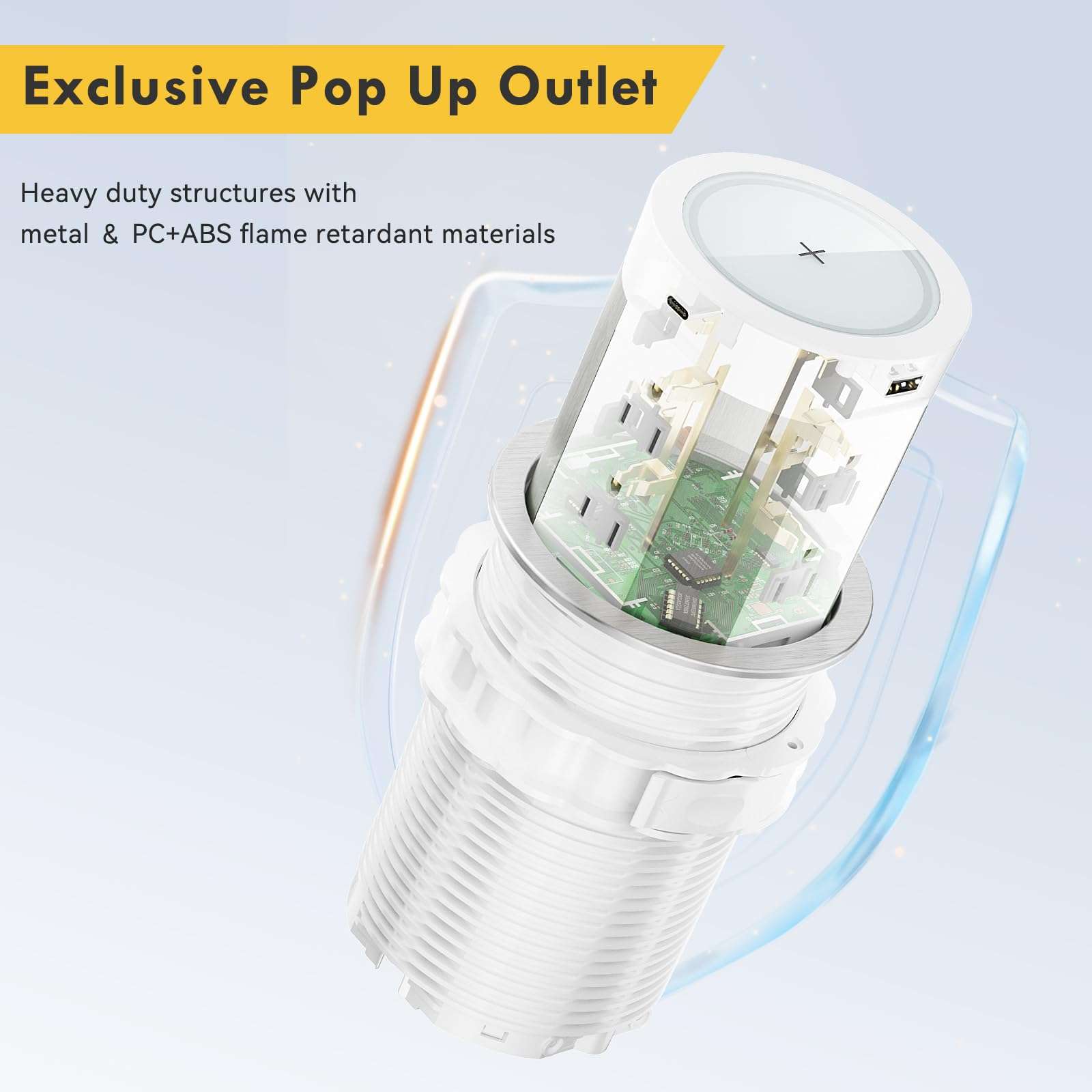 Kungfuking Pop Up Outlet for Countertop Kitchen, 15W Wireless Charger, 75W USB C Counter Top Electrical Power, 8 Outlets & 4 USB Ports, 4"Hole Recessed Popup Outlet for Island Conference Table Office 5