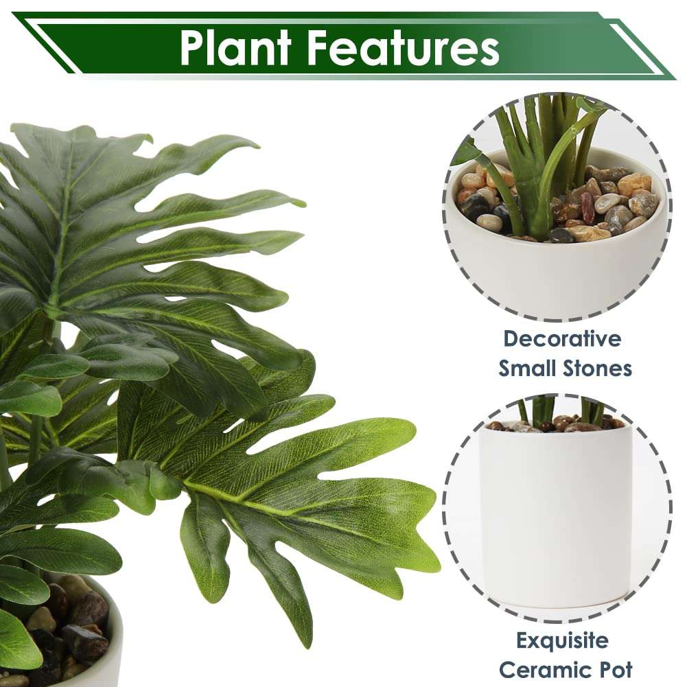 Briful Artificial Monstera Plant 13" Small Fake Plant in Ceramic Pot Potted Faux Plant Indoor for Home Bathroom Living Room Table Office Shelf Desk Decorations 3