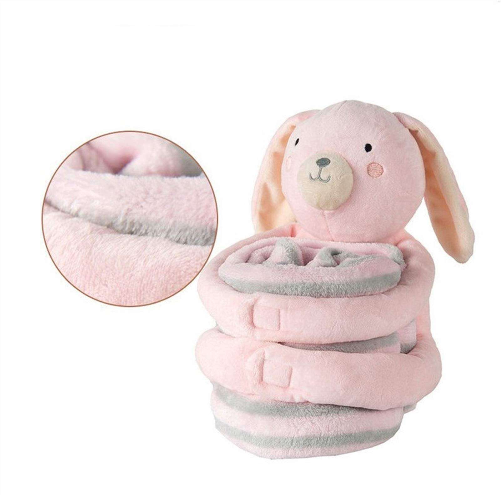 whbage Blanket 2pcs/Set Cartoon Cute Animal Doll Pillow + Super Soft Stuffed Crystal Velvet Nap Shawl Blanket for Children Girls Birthday Gift (Color : Pink Rabbit, Size : 90x80cm) 4