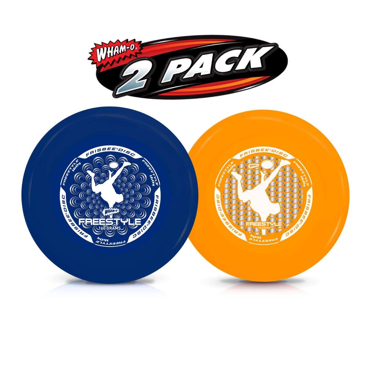 Wham-O Frisbee Freestyle - 160 Grams Sport Disc for Beach, Backyard, Lawn, Park, Camping and More - Great for All Ages (2 Pack (Blue + Orange)) 2