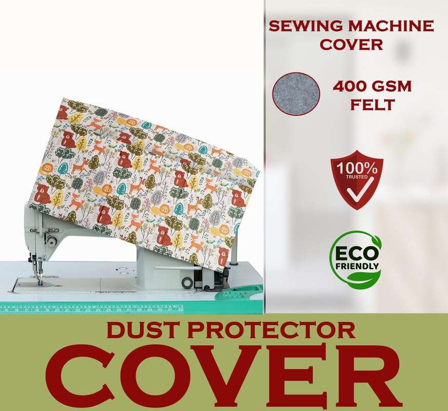 GREEN DECOR Printed Felt Fabric Sewing Machine Cover For Domestic & Industrial with 3 Storage Pockets,Tailoring Silai Machine with Most Standard Juki Jack Usha(MultiColor 21X8.5X11 Inch) Piece Of 1 4