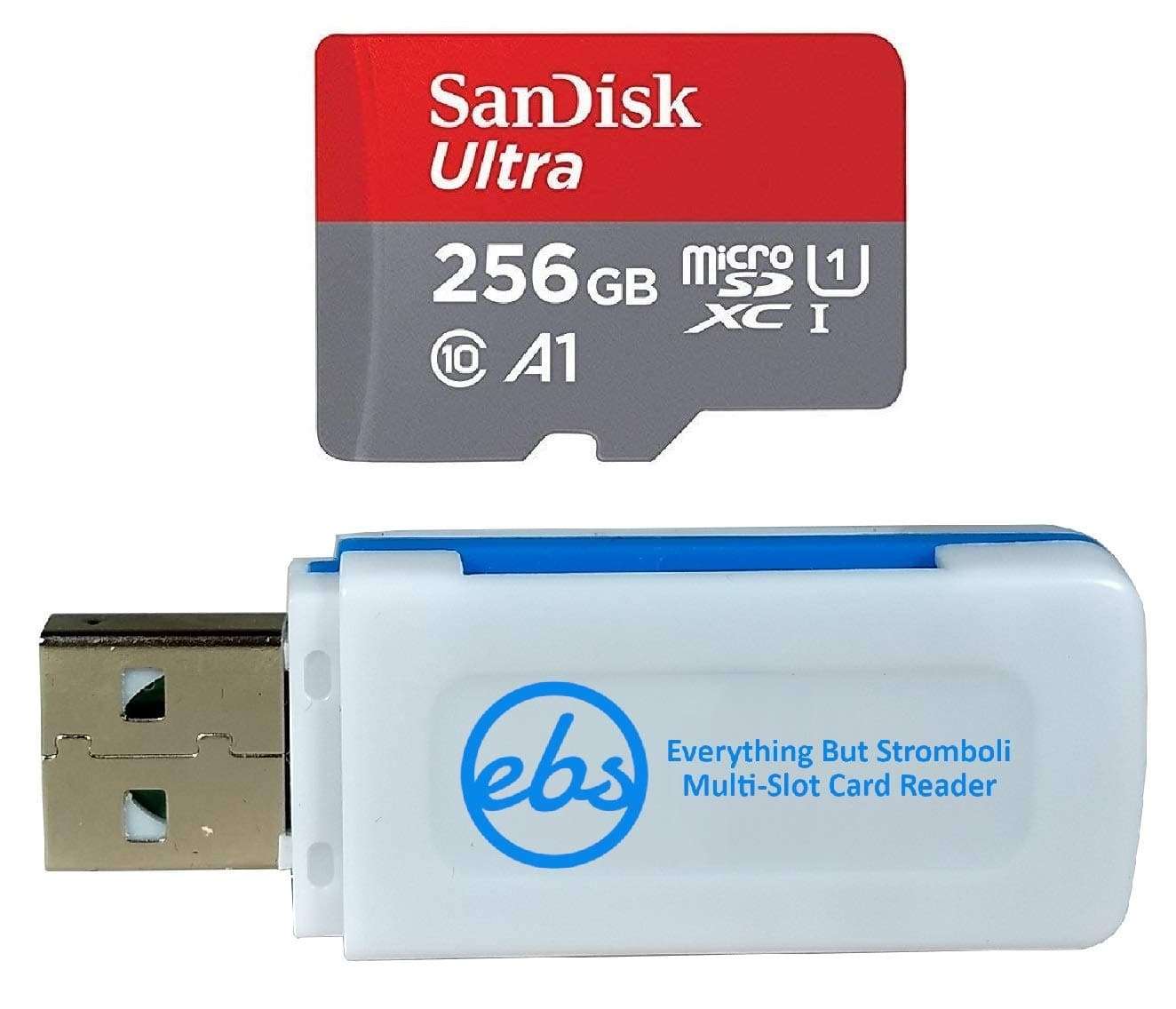 SanDisk Memory Card 256GB Ultra MicroSD Class 10 Works with Xiaomi Redmi Note 9, Xiaomi Redmi 8A Cell Phone (SDSQUA4-256G-GN6MN) Bundle with (1) Everything But Stromboli MicroSDXC & SD Card Reader 1