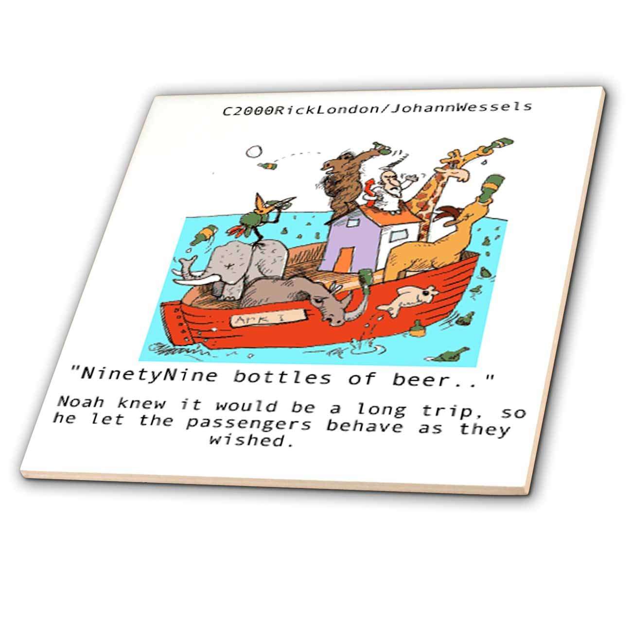 3dRose Londons Times Religion Heaven Hell Cartoons - 99 Bottles of Beer On The Ark - 8 Inch Ceramic Tile (ct_1839_3) 1