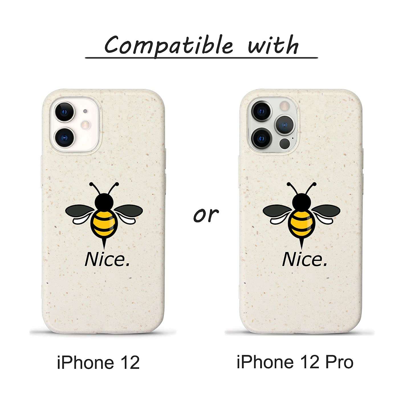Gemi-Case Compatible with iPhone 12/12 Pro Plant Based Cute Design Case Ivory Speckled Bee Nice 5