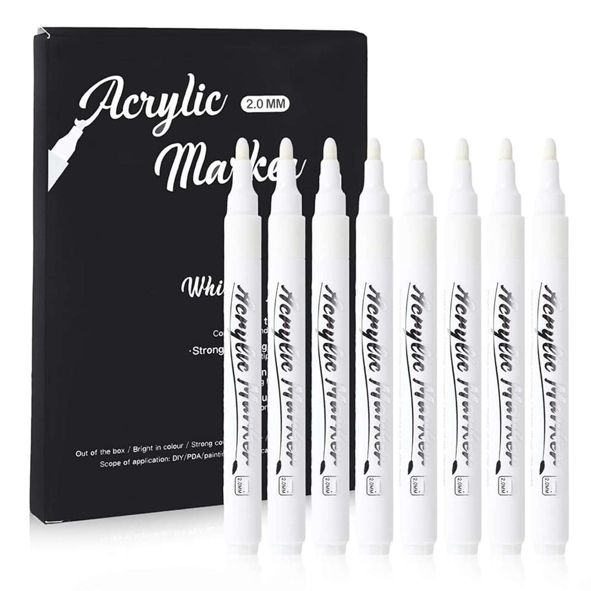 HASTHIP® White Acrylic Paint Pens (8 Pack 2mm), White Sharpie Permanent Marker Pen Set Waterproof Smudge Resistant Quick Dry Mark Pens, for Plastic Leather Glass Stone Metal Canvas Ceramic Marker 1