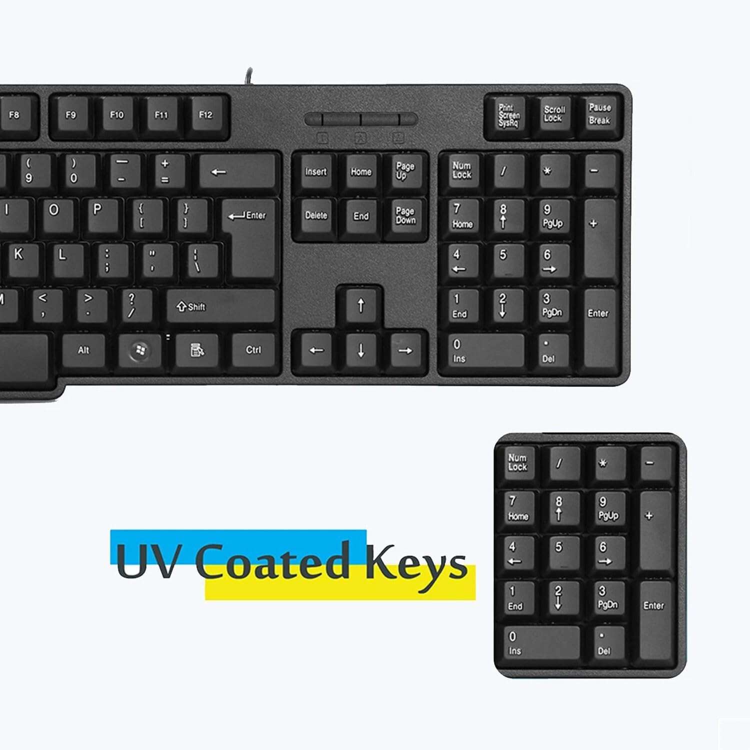 ADEFEX | Wired Keyboard Black | Full-Size USB Keyboard with Numeric Keypad | Plug and Play | Compatible with Desktop, Laptop, PC -Black 3