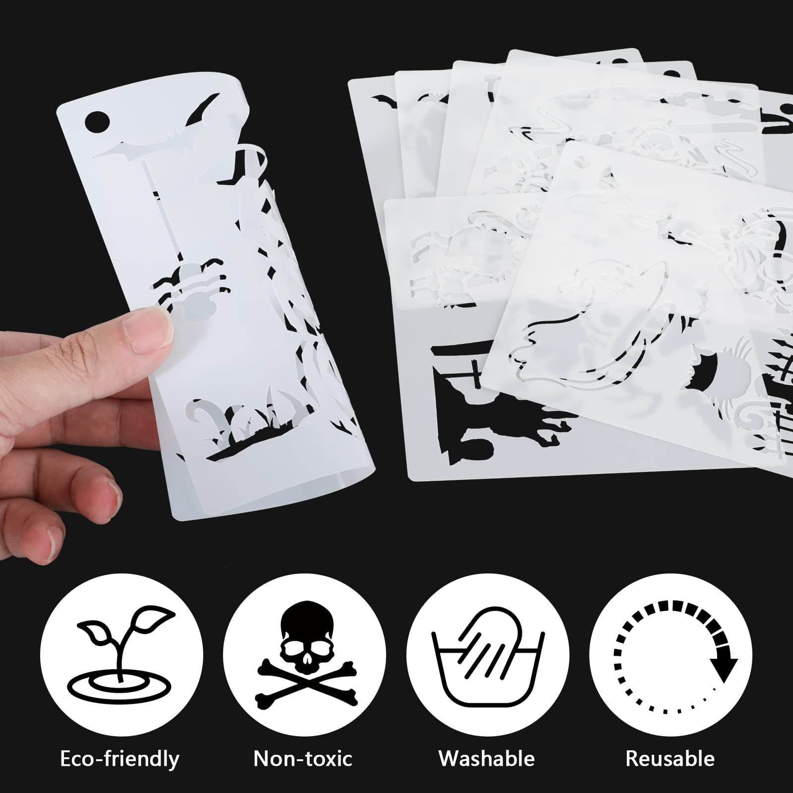 MWOOT 20 Sheets Halloween Painting Stencils, Reusable Painting Stencils for Crafts, DIY Scrabooking Painting on Wood (15 x 15 cm) 4
