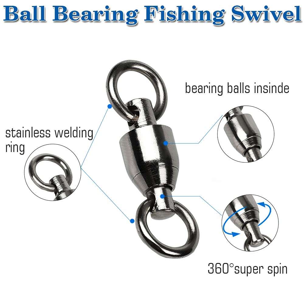 AMYSPORTS Barrel Ball Bearing Swivel Saltwater Stainless Rolling Fishing Swivel Steel High Strength Fishing Swivels Connector Solid Welded Rings Black Nickel 25pcs 31lbs 3