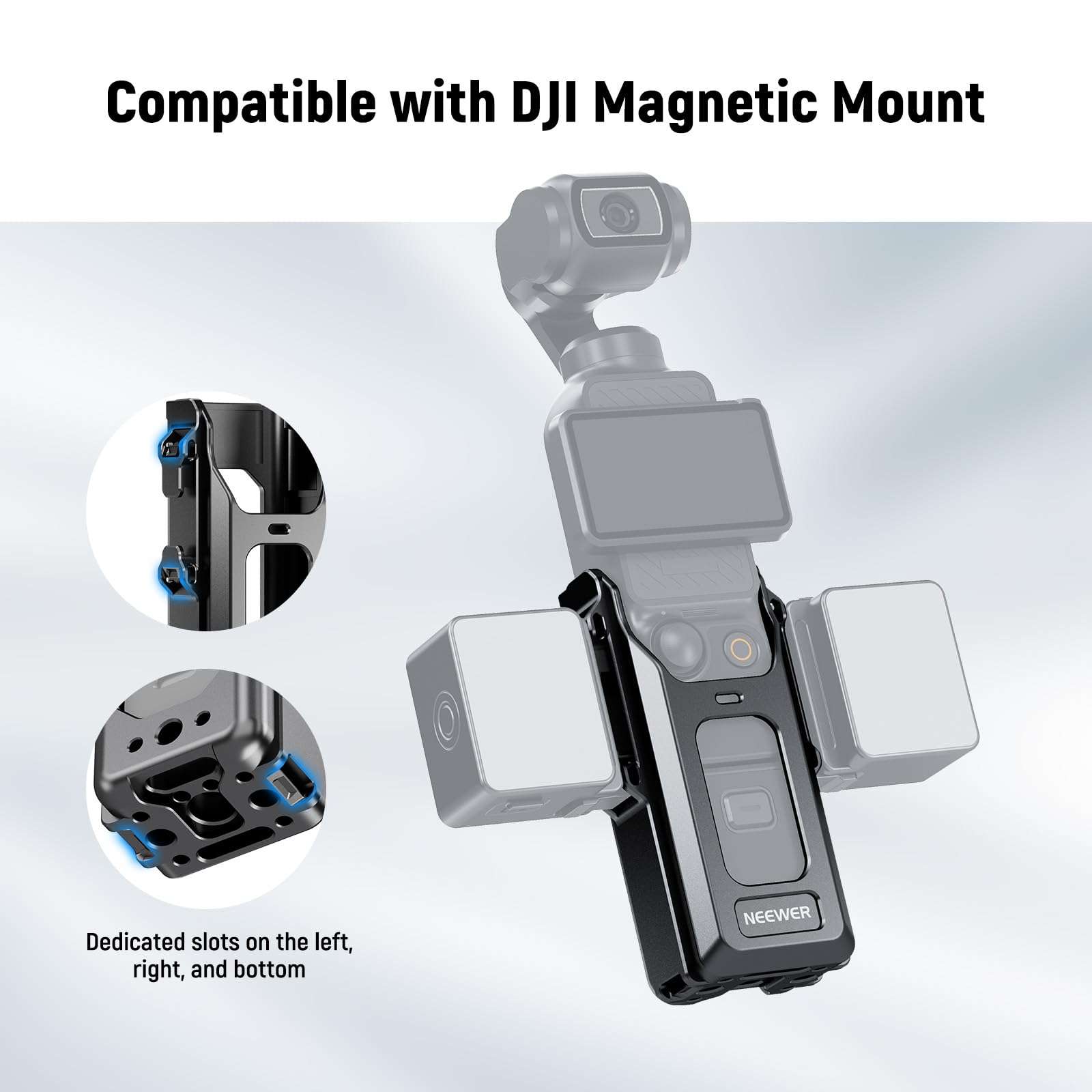 NEEWER Pocket 3 Cage, All in One Aluminum Alloy Protective Video Rig Compatible with DJI Osmo Pocket 3 & Magnetic Mount Accessories, 1/4" Threads Cold Shoe, Slots for Quick Release Side Handle, AC029 4