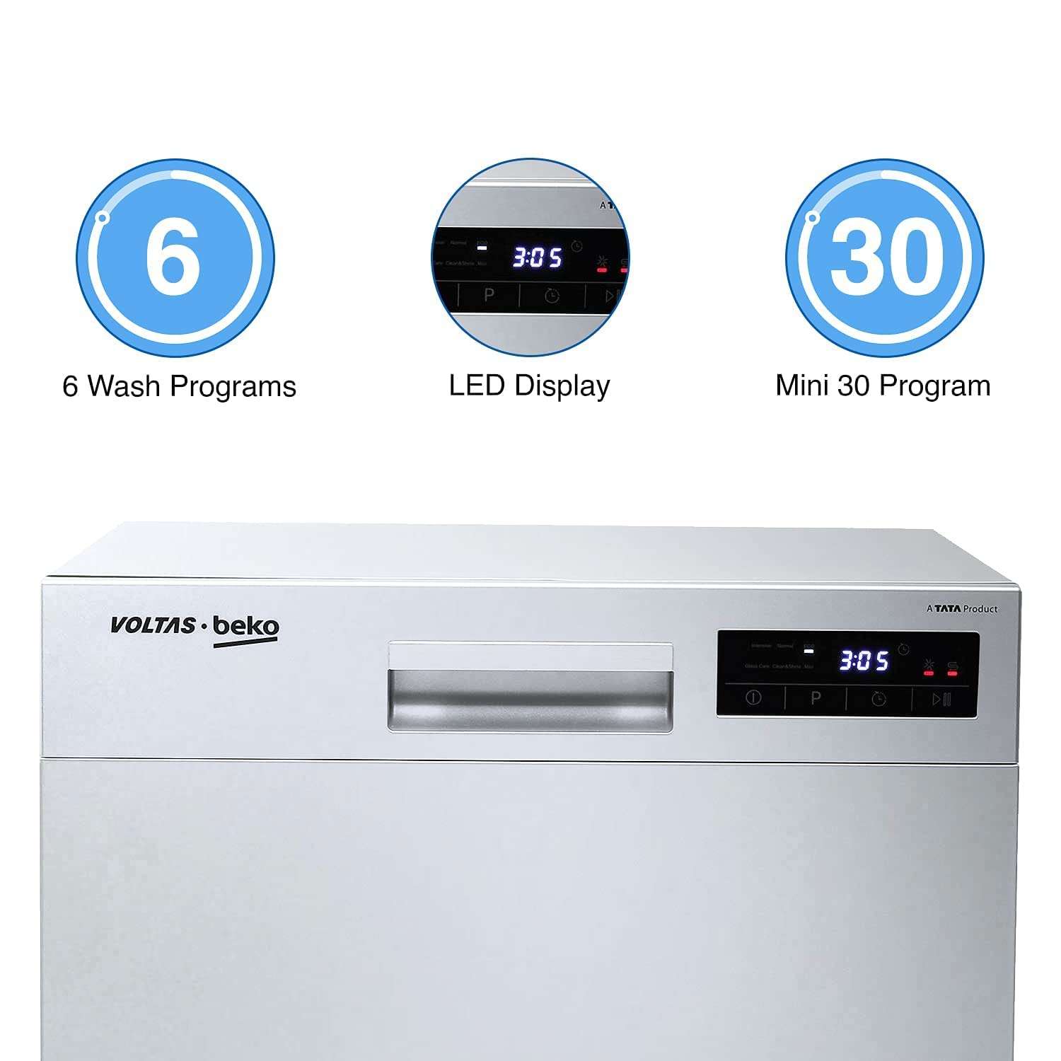 Voltas beko 8 Place Settings Table Top Dishwasher (2020/2021, DT8S, Silver, Inbuilt Heater) 6