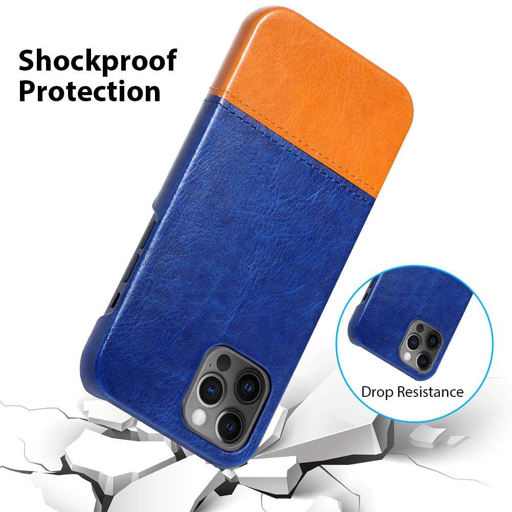 iPhone 12 Case iPhone 12 Pro Case Ultra Thin, with Two-Color Stitching Design, Half Border Design Hard PC Shockproof Protective Leather Case for iPhone 12/iPhone 12 Pro 6.1 Inch 2020-Dark Blue 6