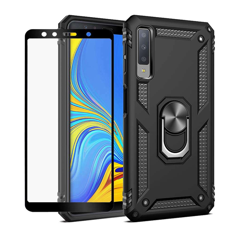 Strug for Samsung Galaxy A7 2018 /A750 Case,Heavy Duty Shockproof Protection Built-in 360 Rotatable Ring Magnetic Car Mount Case Cover with Screen Protector for Samsung Galaxy A7 2018(Black) 1