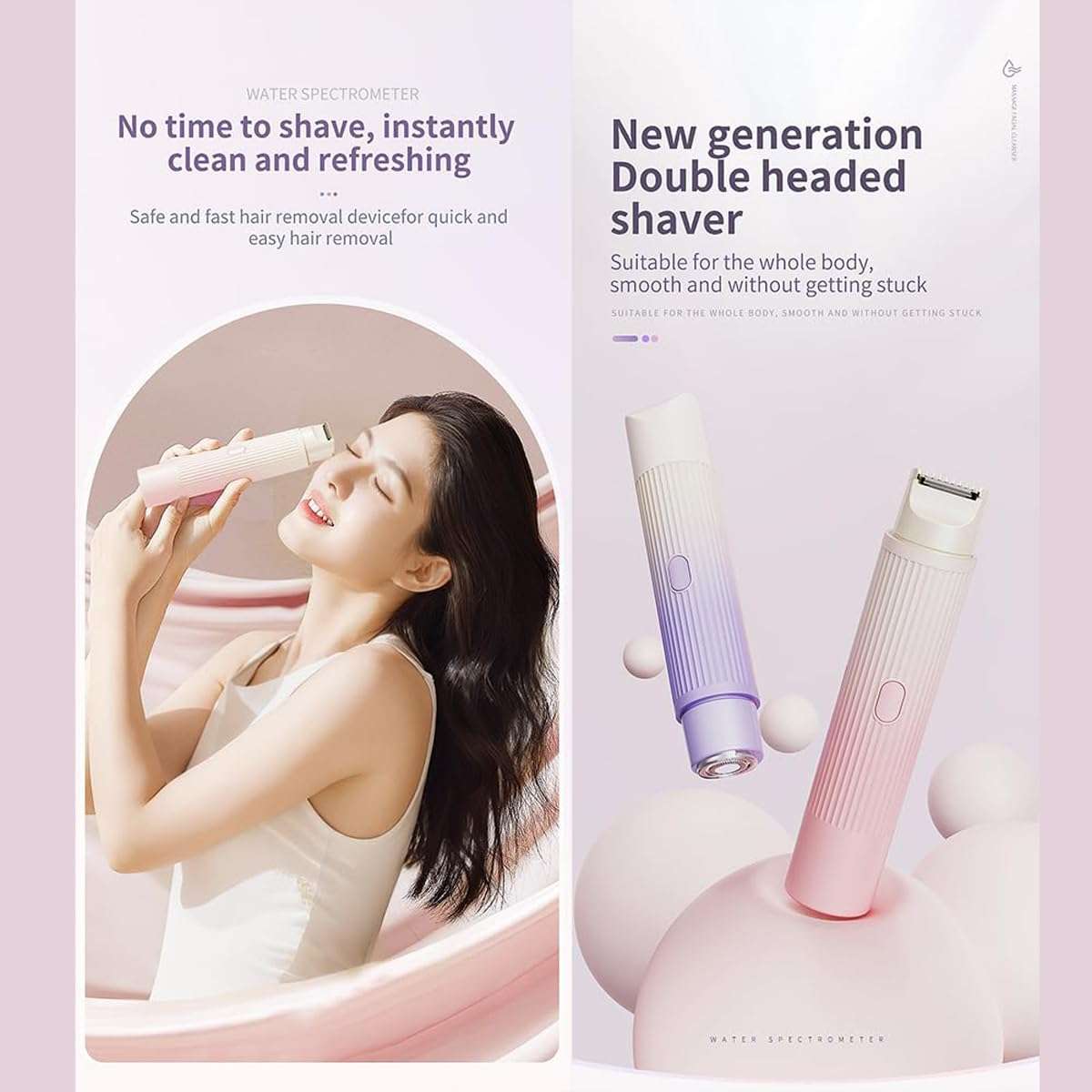 Comfort 2 in 1 Electric Lady Shaver, Dual Head Shaver Women, Bikini Trimmer for Women, Cordless Rechargeable Waterproof Women's Electric Razor Dry/Wet, for Facial Chin Underarm Legs (Purple) 3