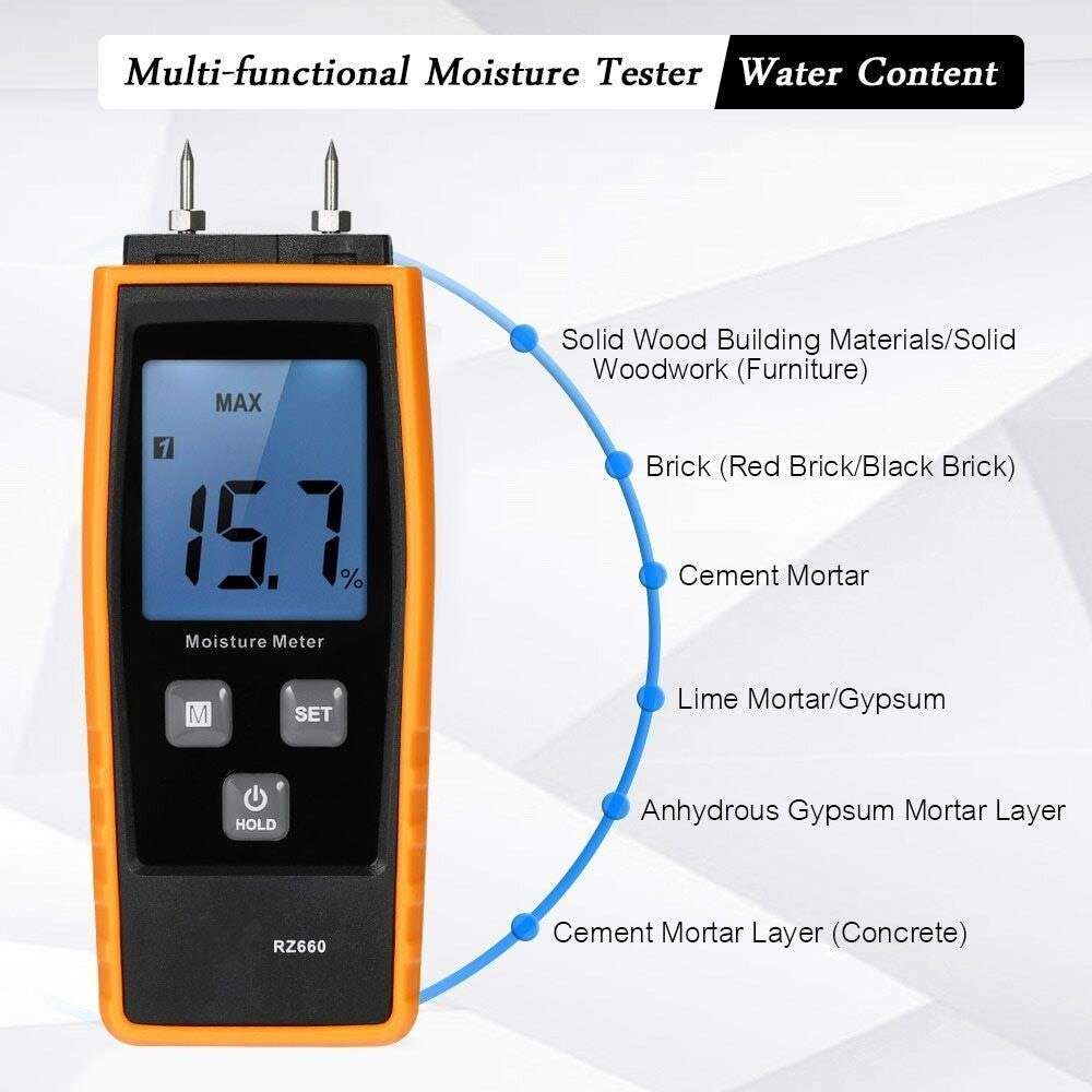 WZCUICAN Moisture Meters 0%~80% Two Pins Digital Wood Moisture Meter Handheld Wood Moisture Detector Humidity Tester Timber Damp Detector 5