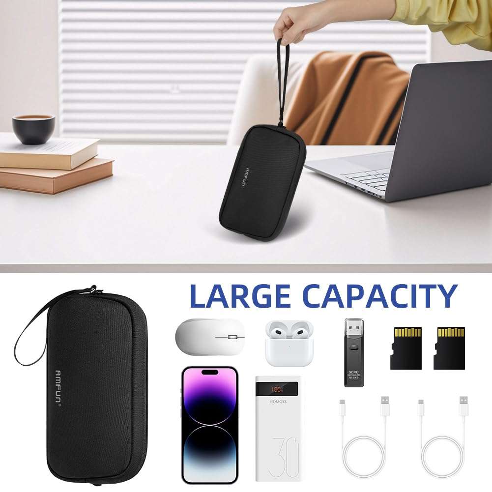 AMFUN Electronics Organizer Travel Case Bag, Portable Tech Pouch Accessories Carry Storage, Water Resistant Travel Bag Cable Organizer for Phone, Cables, Power Bank, USB Flash Drive, Daily Items 4