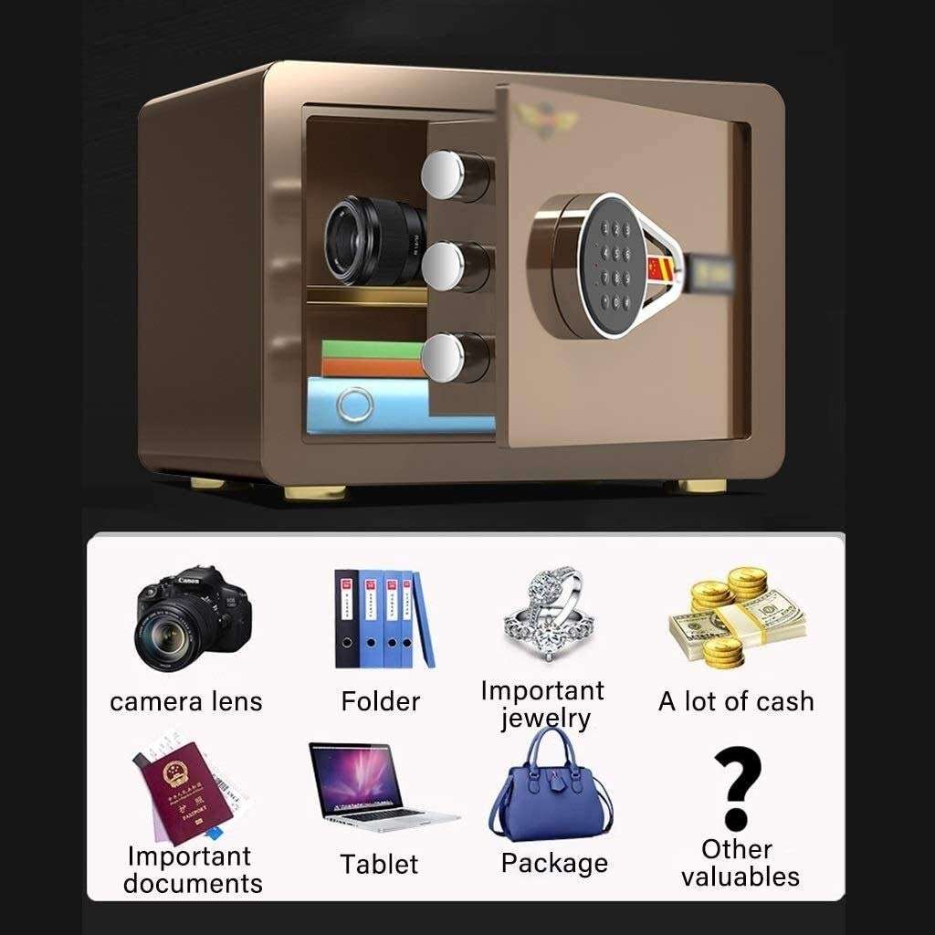 WANGJUNXIU Safe Small Electronic Password Anti-Theft Home Safe, Used for All Steel Lock Boxes from Office to Office, Used to Store Cash, Document Safe Safe Box (Color : Brown) 3