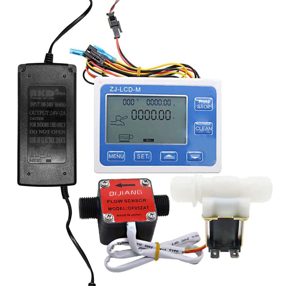 amiciSense Flow Meter, Digital Display Quantitative Controller with G1/2 Sensor, Stop Valve, Power Adapter for Water, Oil, etc. (For All Liquids) 1