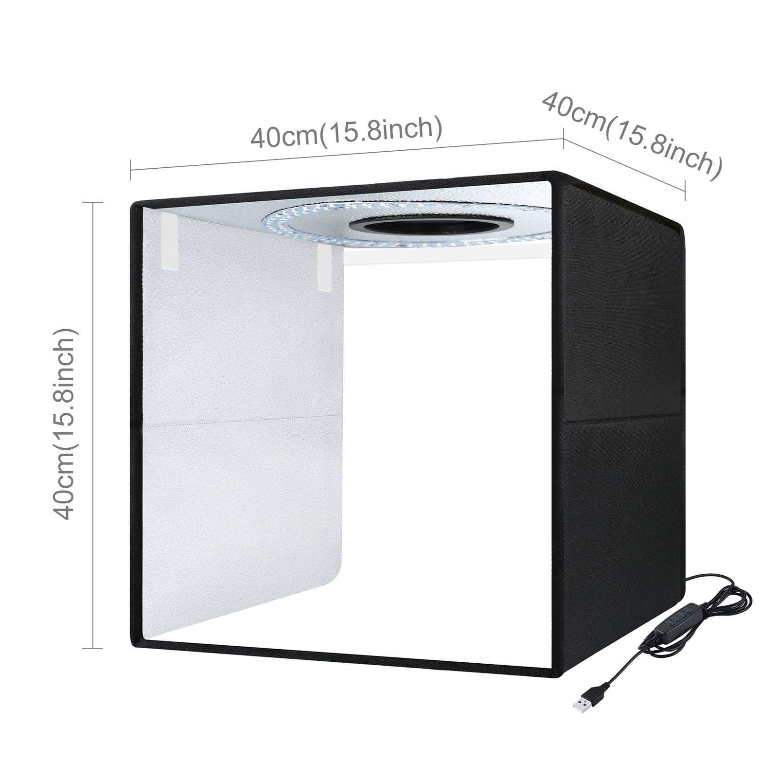 DIYLooks 16x16x16 Inch Portable Folding Photo Studio Box with Dimmable Ring Light (224 LEDs, CRI>95, 3200-6500K) & 6 Backdrops for Product Photography, YouTube Videos, Smartphone 4